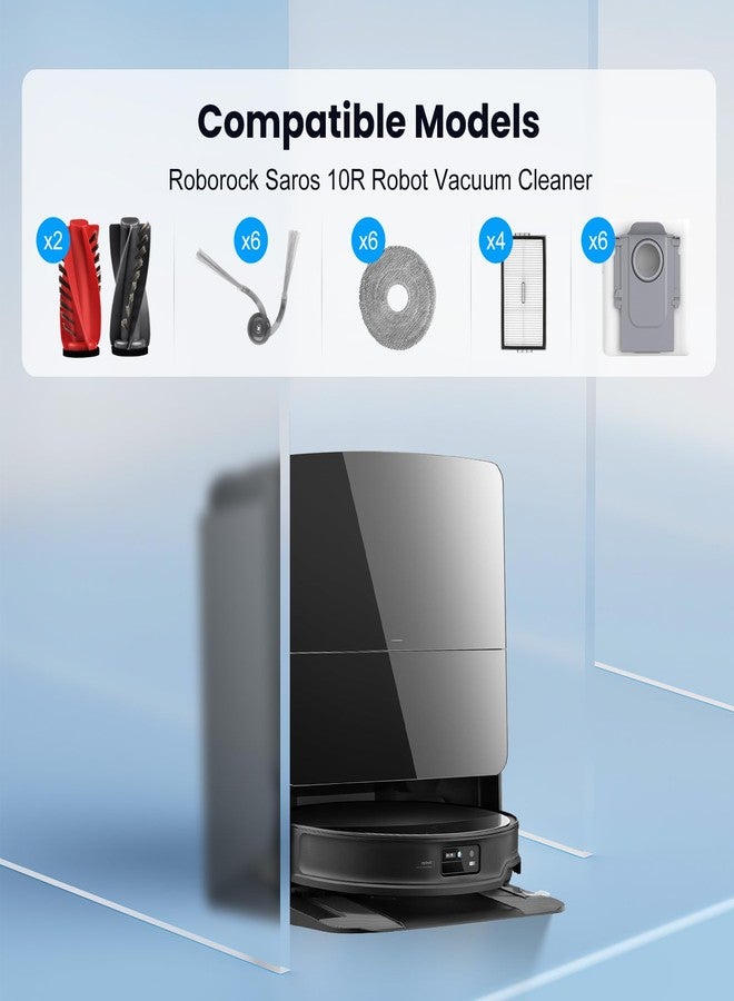 AnDongo 28 Pack Replacement Accessories for Roborock Saros 10R / Qrevo CurvX Robot Vacuum Cleaner, 2 Pairs Mainbrush 6 Side Brush 4 Filter 6 Mop Pads 6 Dust Bags 1 Cleaning Brush 1 Screwdriver - Image 2